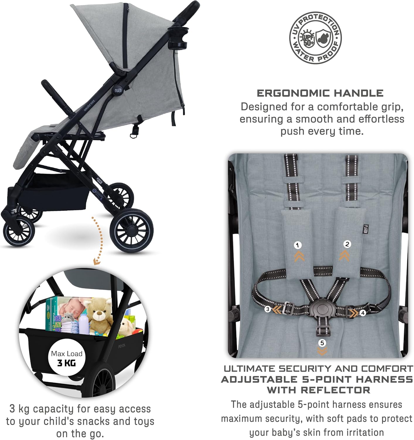 Neobreez Penta Ultra Lightweight Cabin Size Travel Stroller With Cup Holder