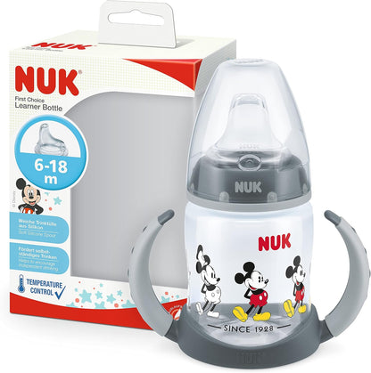 NUK Disney Mickey First Choice + Learning to Drink Bottle (Grey, 150ml)