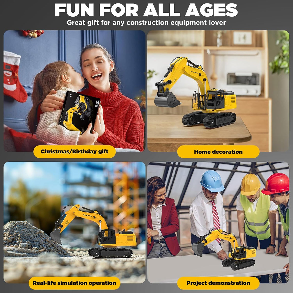 HANFLY - 1:18 Scale Remote Control Excavator Toy with Metal Bucket, Lights & Sounds