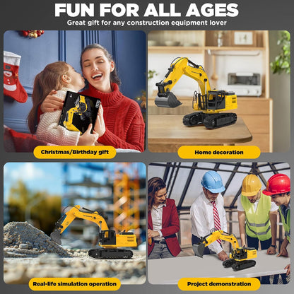 HANFLY - 1:18 Scale Remote Control Excavator Toy with Metal Bucket, Lights & Sounds