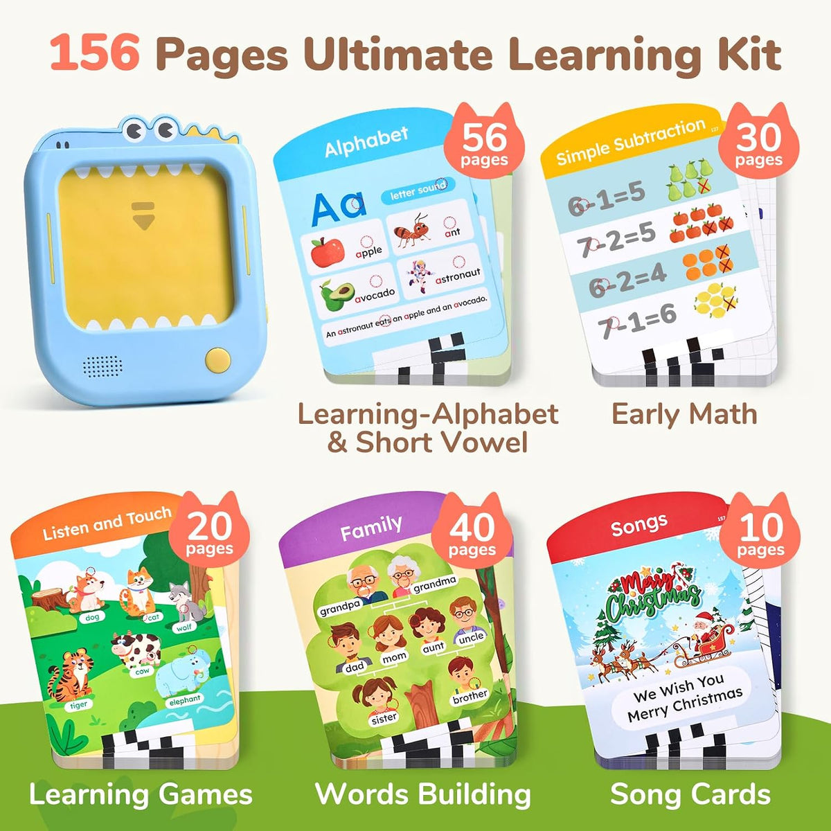 JoyCat Kids Learning Tablet with Talking Phonics Flash Cards – 156 Pages (Blue)