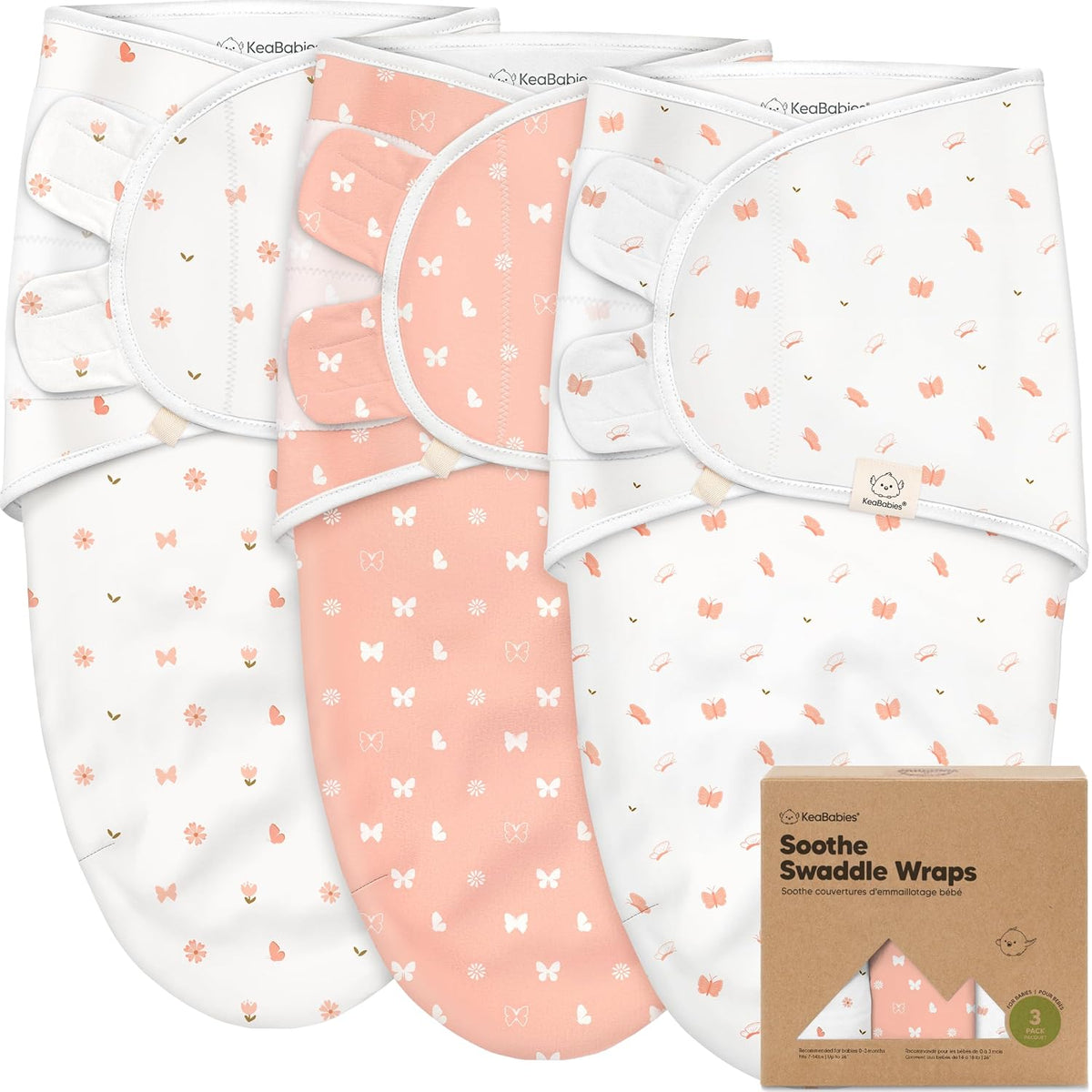 Keababies Soothe Swaddle Wrap (Butterflies) - Pack of 3
