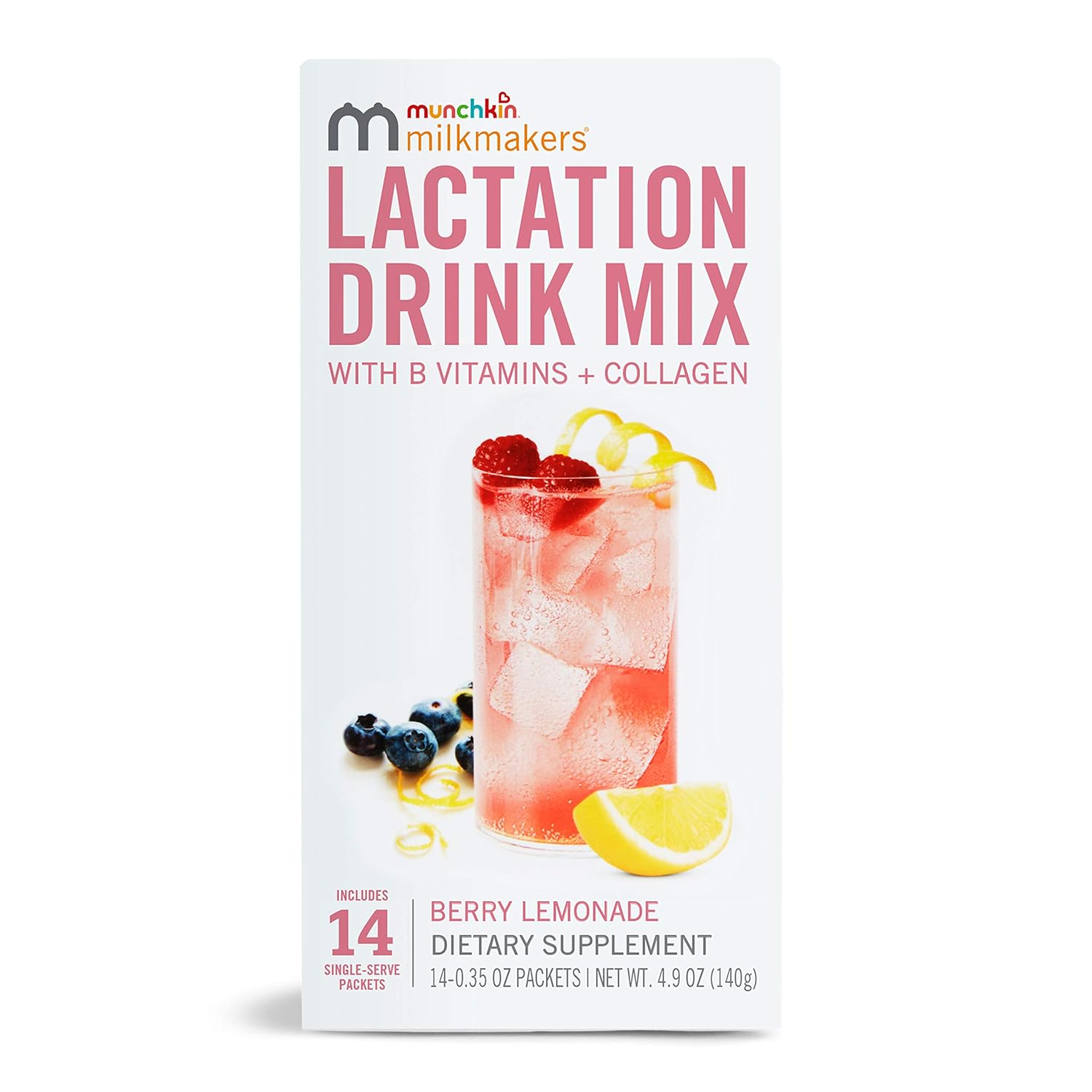Munchkin Lactation Drink Mix Supplement for Breastfeeding Moms, Berry Lemonade, 14 Count
