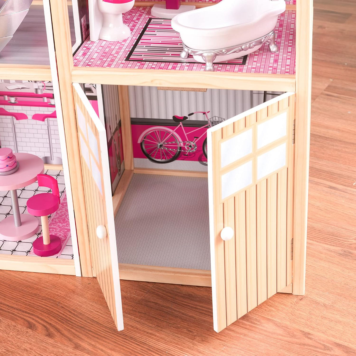 KidKraft - Sparkle Mansion Wooden Dollhouse - Pink - 30 Pieces.