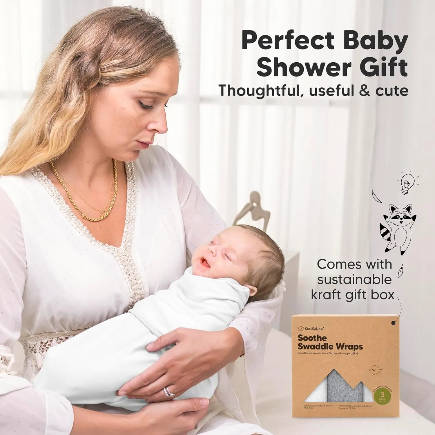 Keababies 3-Pack Organic Baby Swaddle Sleep Sacks (Cloud)