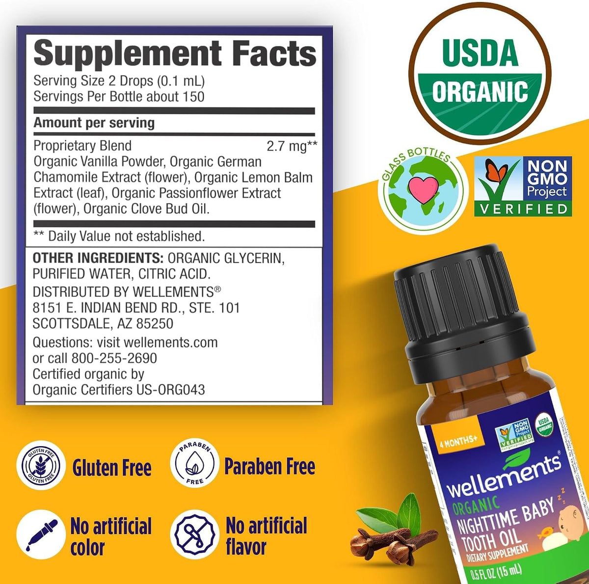Wellements Organic Nighttime Baby Tooth Oil Teething Gum Relief* (0.5 Fl Oz) 4 Month+