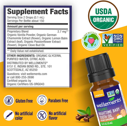 Wellements Organic Nighttime Baby Tooth Oil Teething Gum Relief* (0.5 Fl Oz) 4 Month+