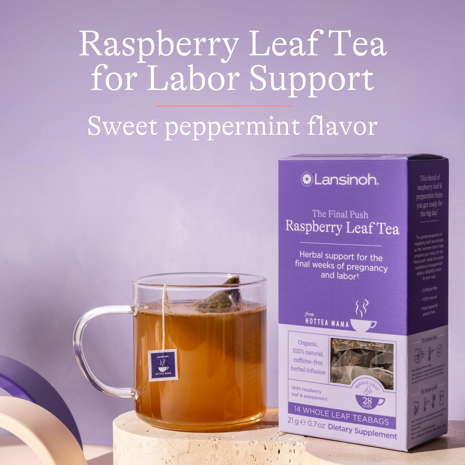 Lansinoh + HotTea Mama Final Push Tea, Red Raspberry Leaf Tea for Labor and Delivery Prep, 14pcs