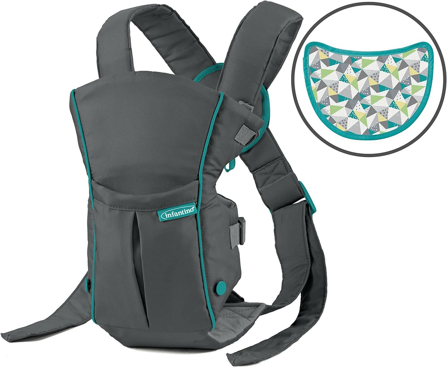 Infantino Swift Classic Carrier with Pocket - 2 Ways to Carry Grey Carrier with Wonder Bib & Essentials Storage Front Pocket, Adjustable Back Strap, Inside & Outward Facing, Easy to Clean Material