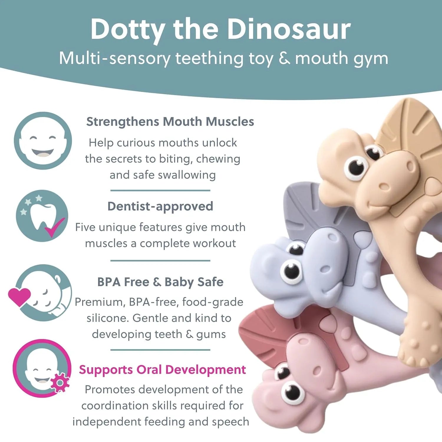 Bibado Sensory Teether Dotty the Dinosaur