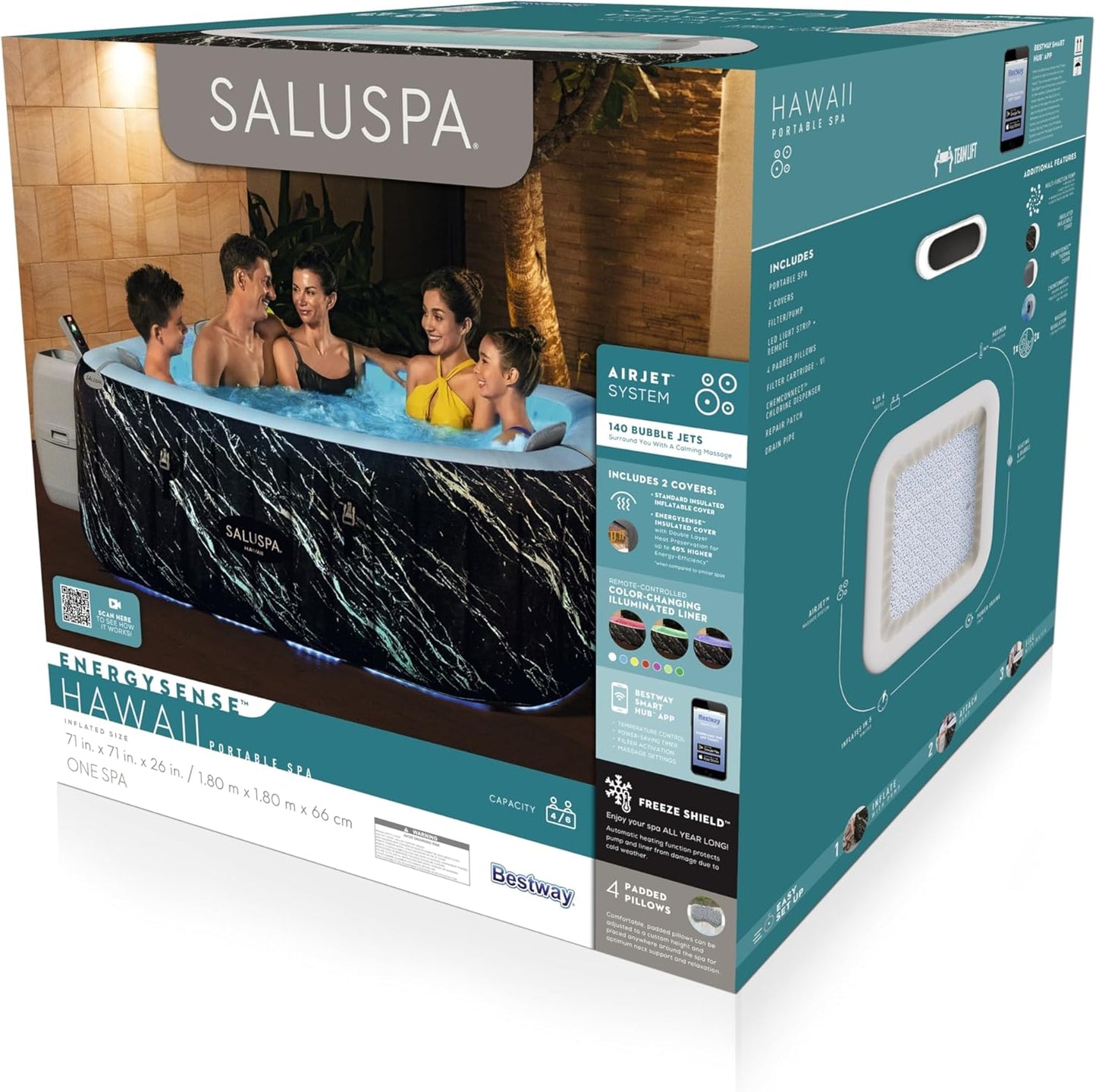 Bestway Lay-Z Spa Hollywood Luxe Air Jet 6 Marble Square (71"x71"x26"/1.80mx1.80mx66 Cm)