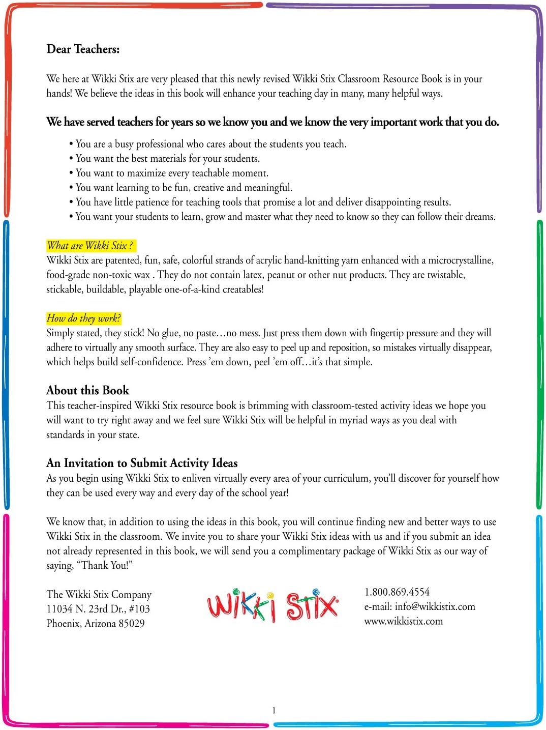 Wikki Stix Educational Resource Manual