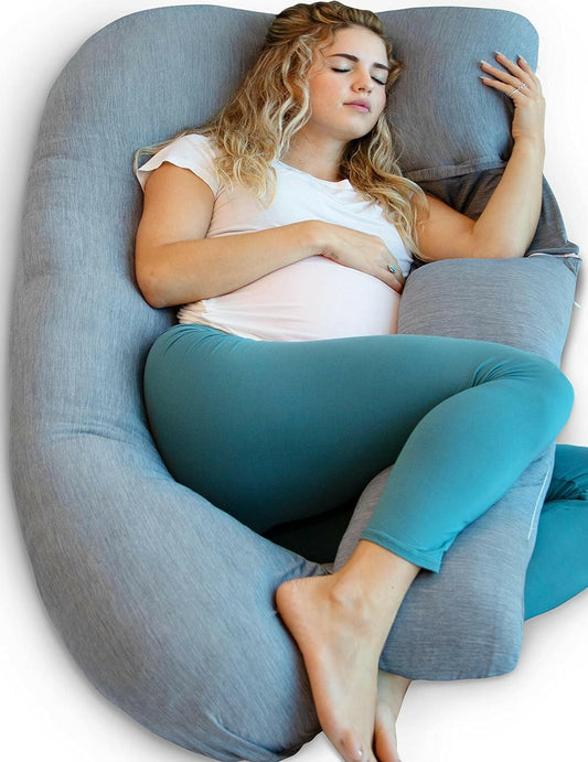 Pharmedoc Pregnancy Pillows, U-Shape Full Body Pillow – Cooling Cover Grey