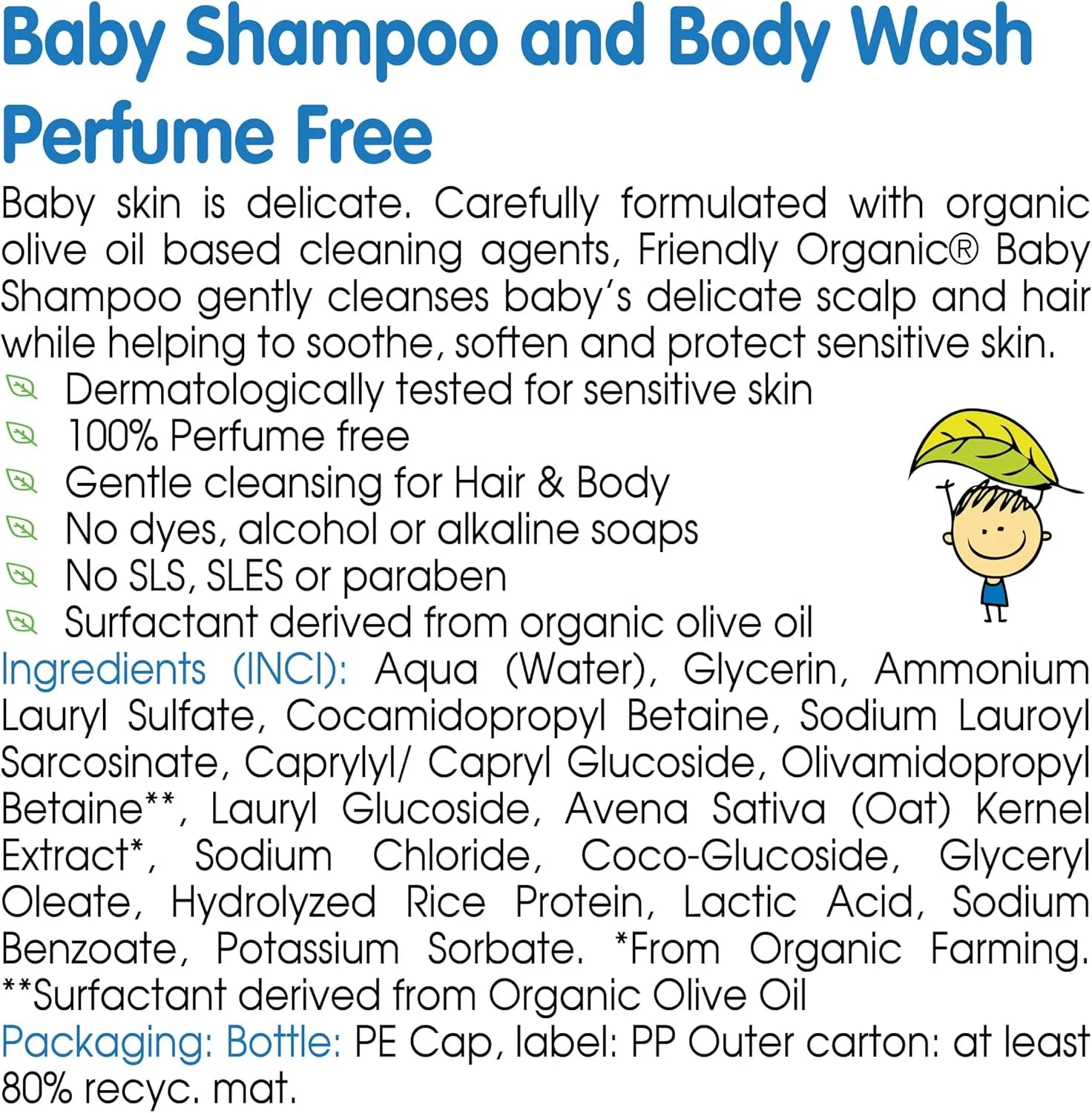 Friendly Organic Perfume Free Baby Shampoo & Body Wash (400 ml)