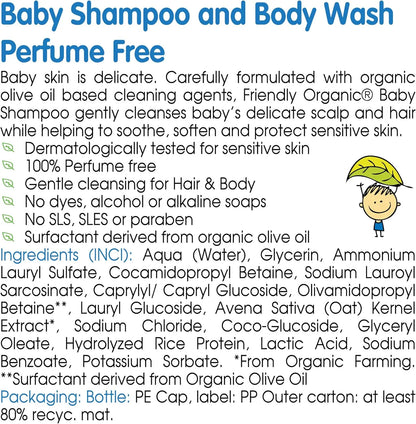 Friendly Organic Perfume Free Baby Shampoo & Body Wash (400 ml)