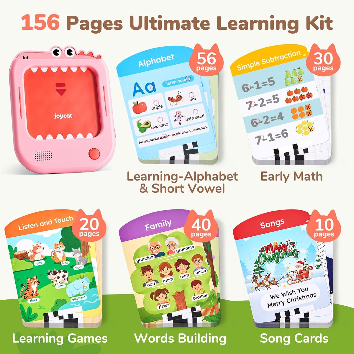 JoyCat Kids Learning Tablet with Talking Phonics Flash Cards – 156 Pages (Pink)