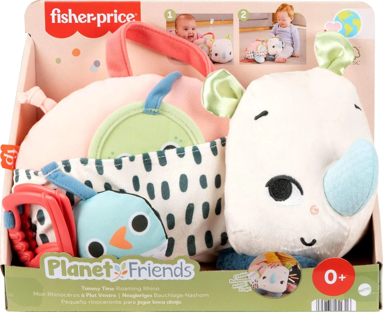 Fisher Price Newborn Toy Planet Friends Tummy Time Roaming Rhino Plush