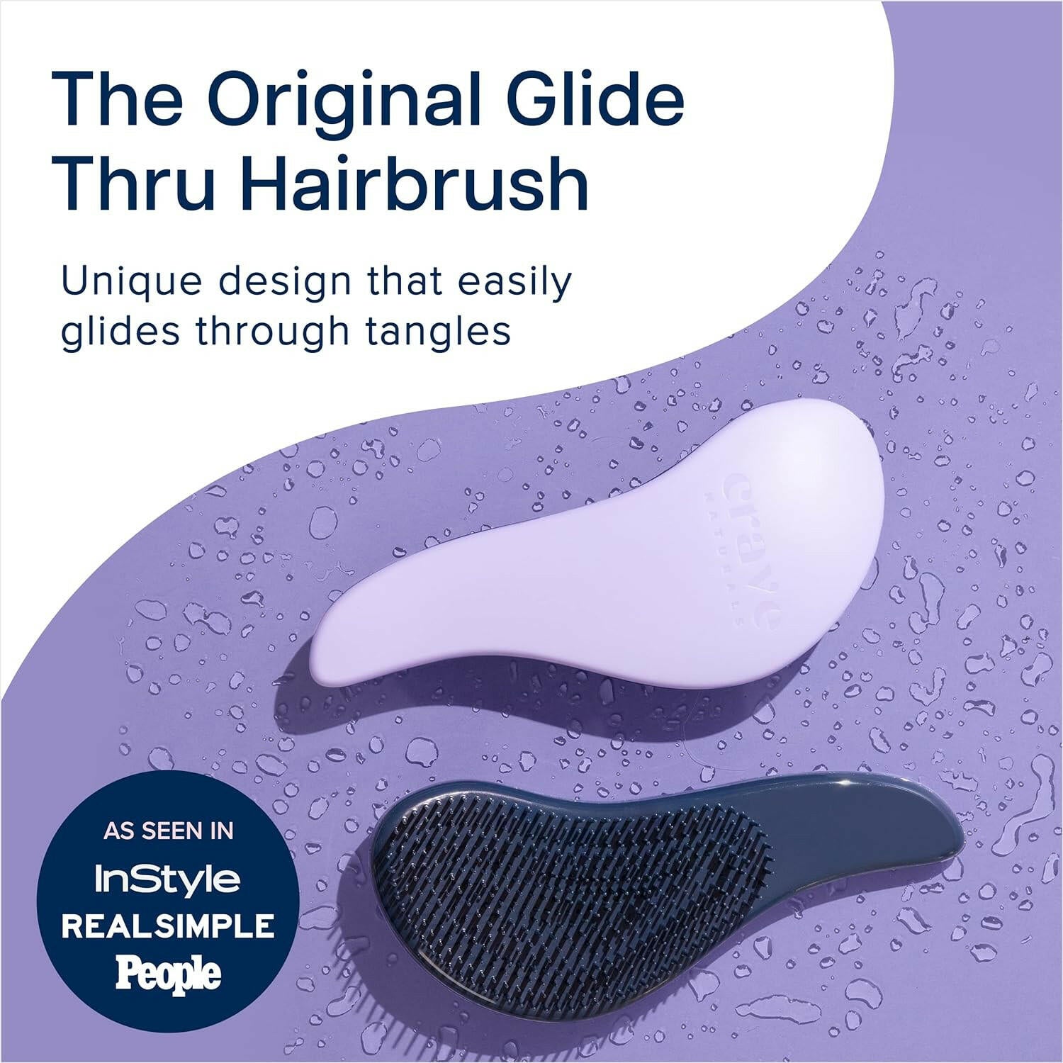 Glide Thru Detangling Brush for Kids & Adults - For Natural, Curly, Straight, Wet or Dry Hair, Purple