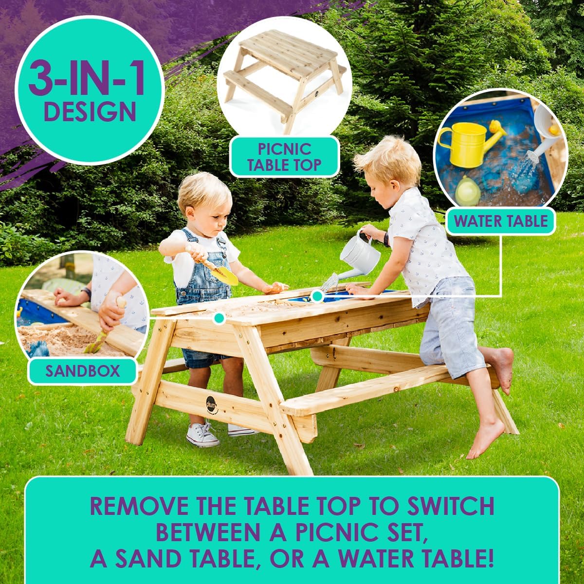 PLUM - Surfside Wooden Sand & Water Picnic Table - Natural