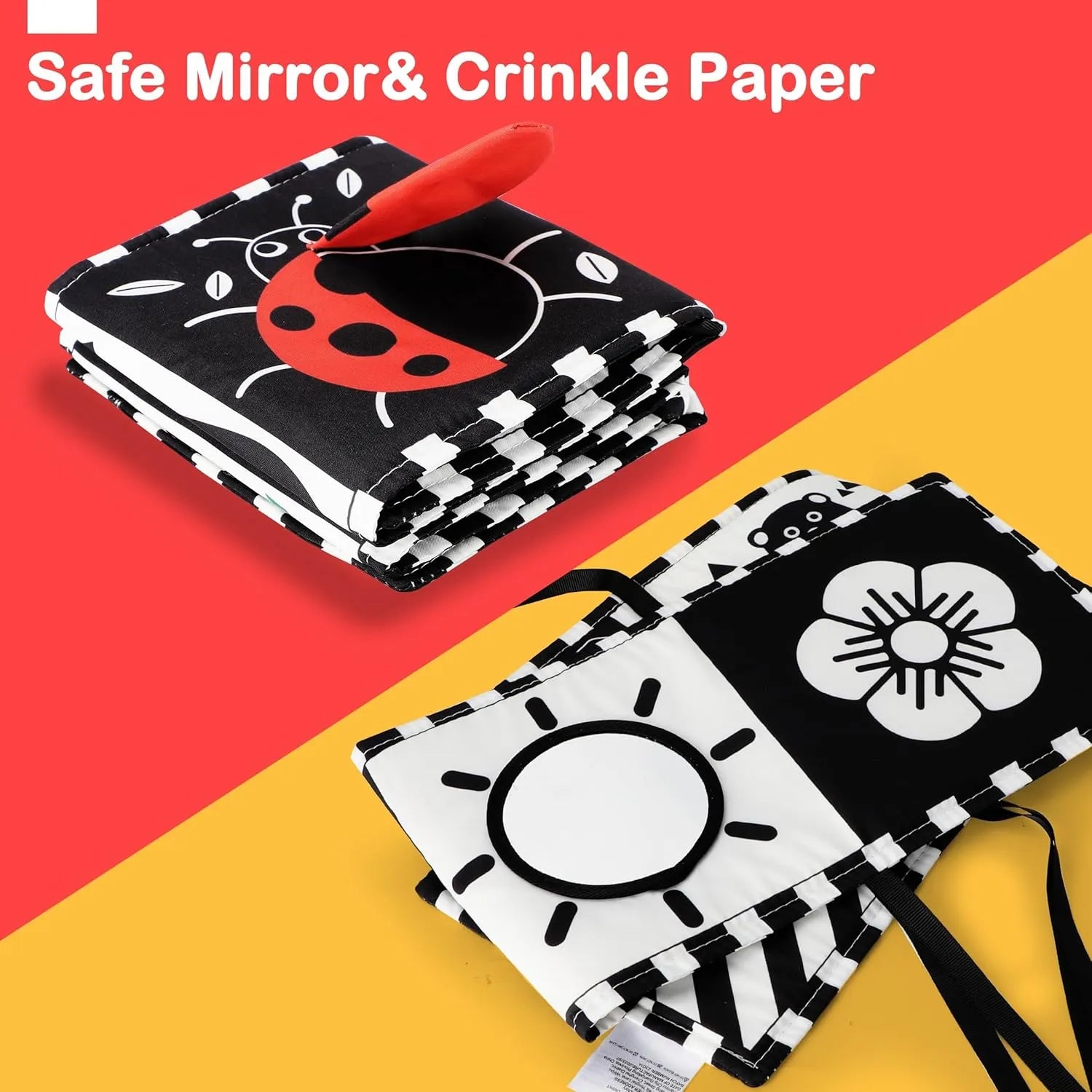 Urmywo Black and White Tummy Time High Contrast Toys, Soft Baby Book (0-3 Months)