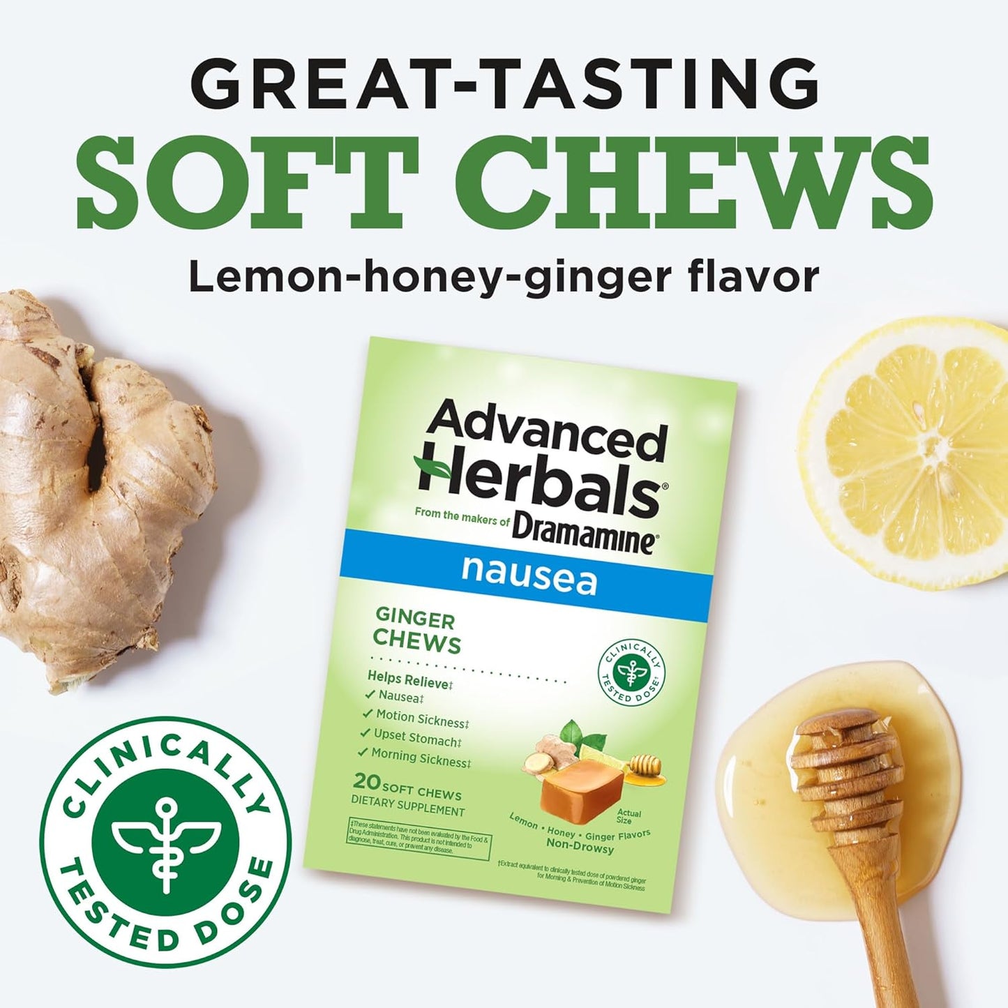 Dramamine Advanced Herbals Ginger Chews (20 Pcs)