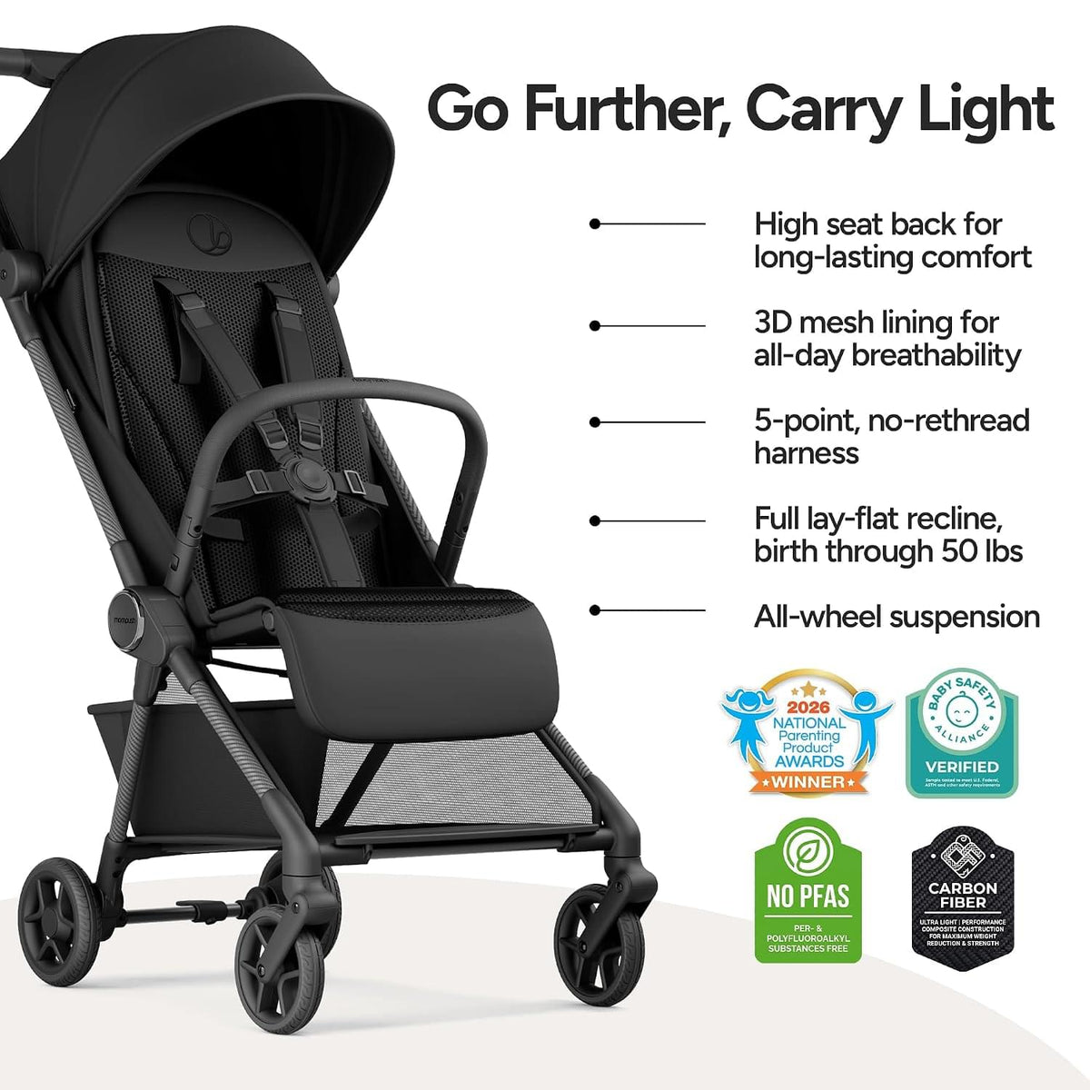 Mompush Carbon Travel Stroller (Nexis)