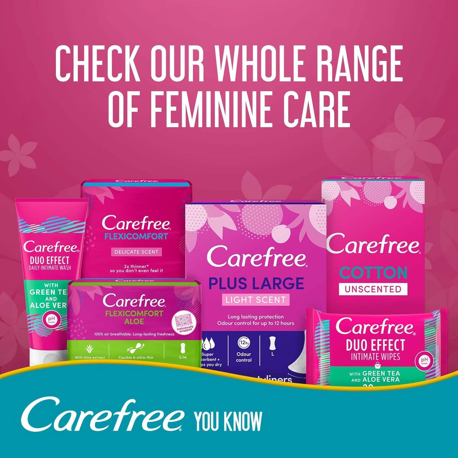 Carefree Daily Panty Liners, Plus Large, Light Scent, 48pcs