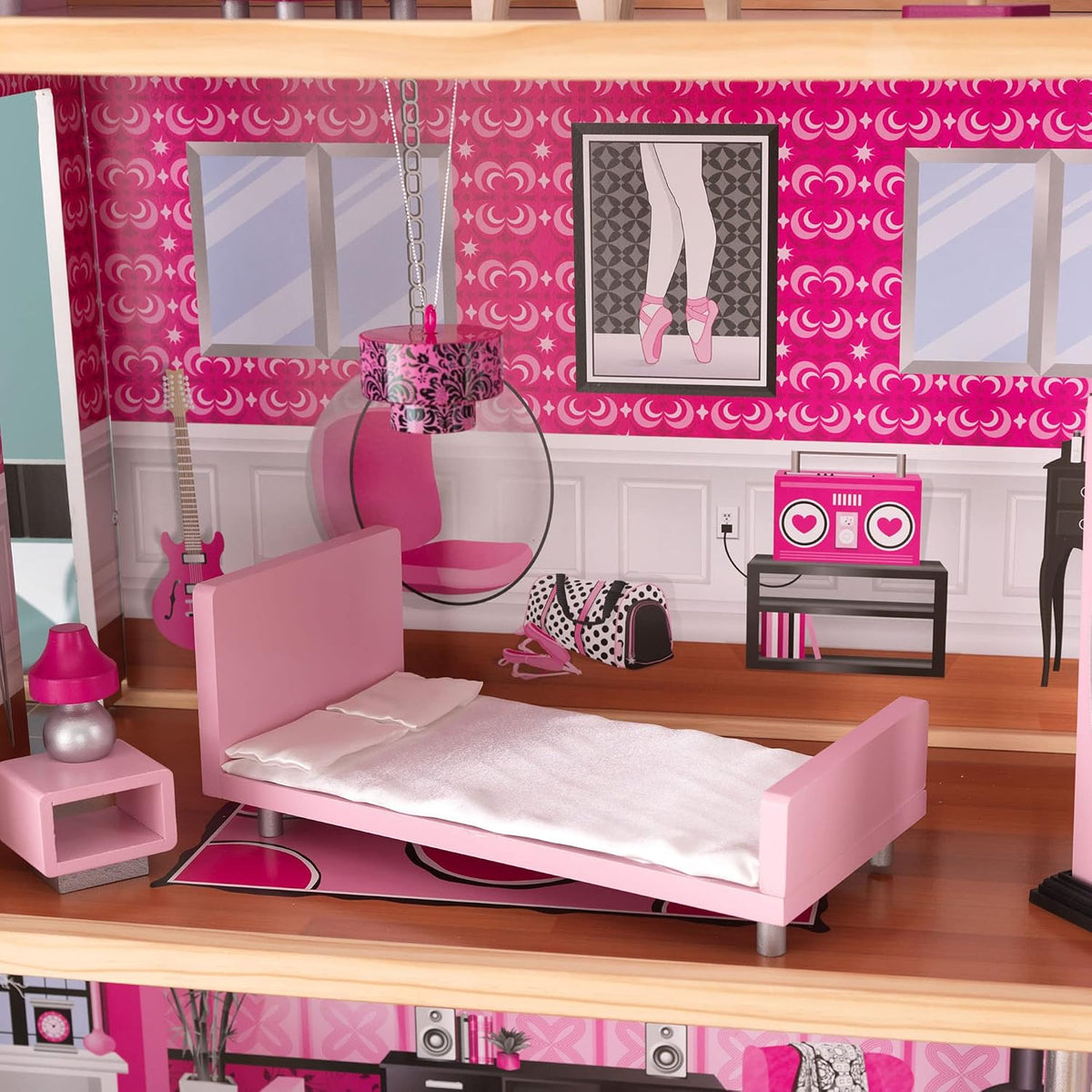 KidKraft - Sparkle Mansion Wooden Dollhouse - Pink - 30 Pieces.