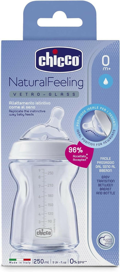 Chicco Natural Feeling Glass Bottle 0M+ - 250ML.