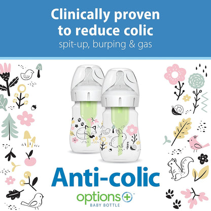 Dr. Brown’s Natural Flow Anti Colic Options + Wide-Neck Baby Bottle Designer Edition Bottles, Woodland Decos (5oz/150ml) - Pack of 2