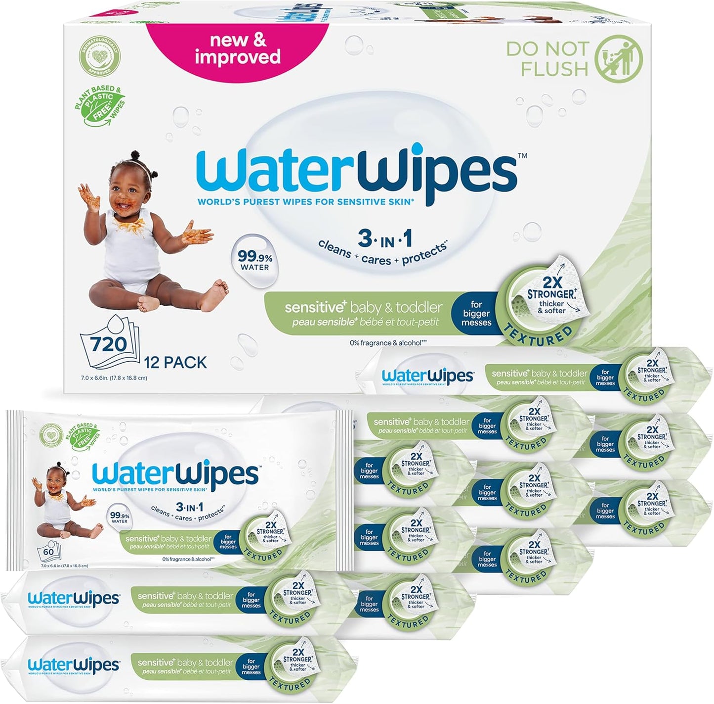 Water Wipes Sensitive+ Baby & Toddler Wipes - Pack of 12.