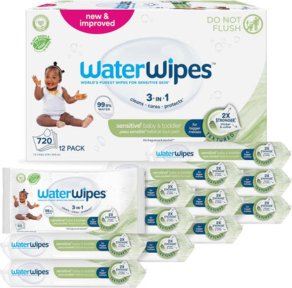 Water Wipes Sensitive+ Baby & Toddler Wipes - Pack of 12.