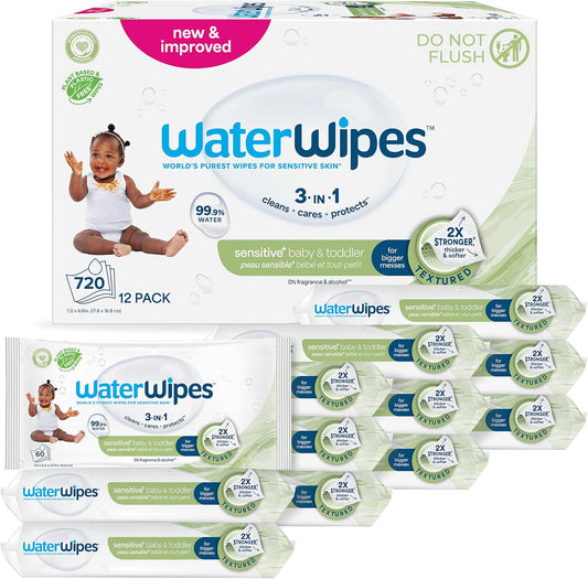 Water Wipes Sensitive+ Baby & Toddler Wipes - Pack of 12.