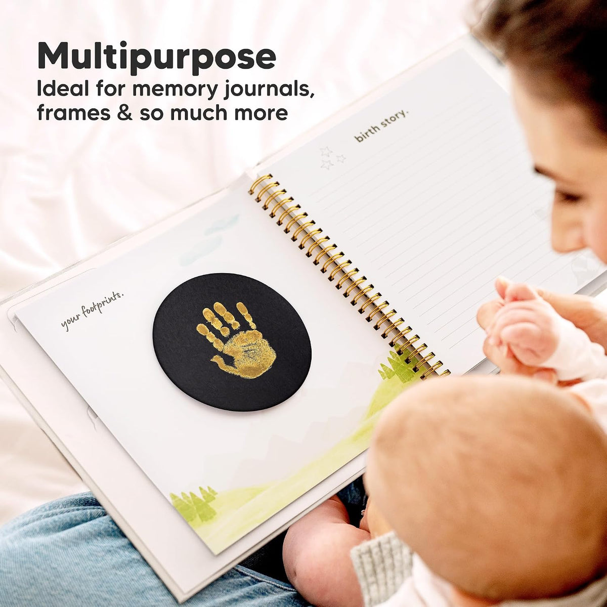 KeaBabies 2-Pack Round Inkless Baby Hand & Footprint Kit – Gold