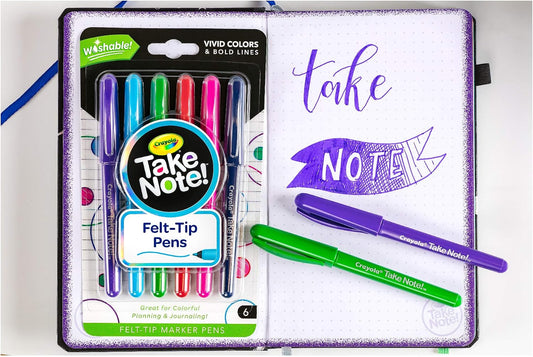 Crayola Take Note Washable Felt Tip Pens, Pack of 6