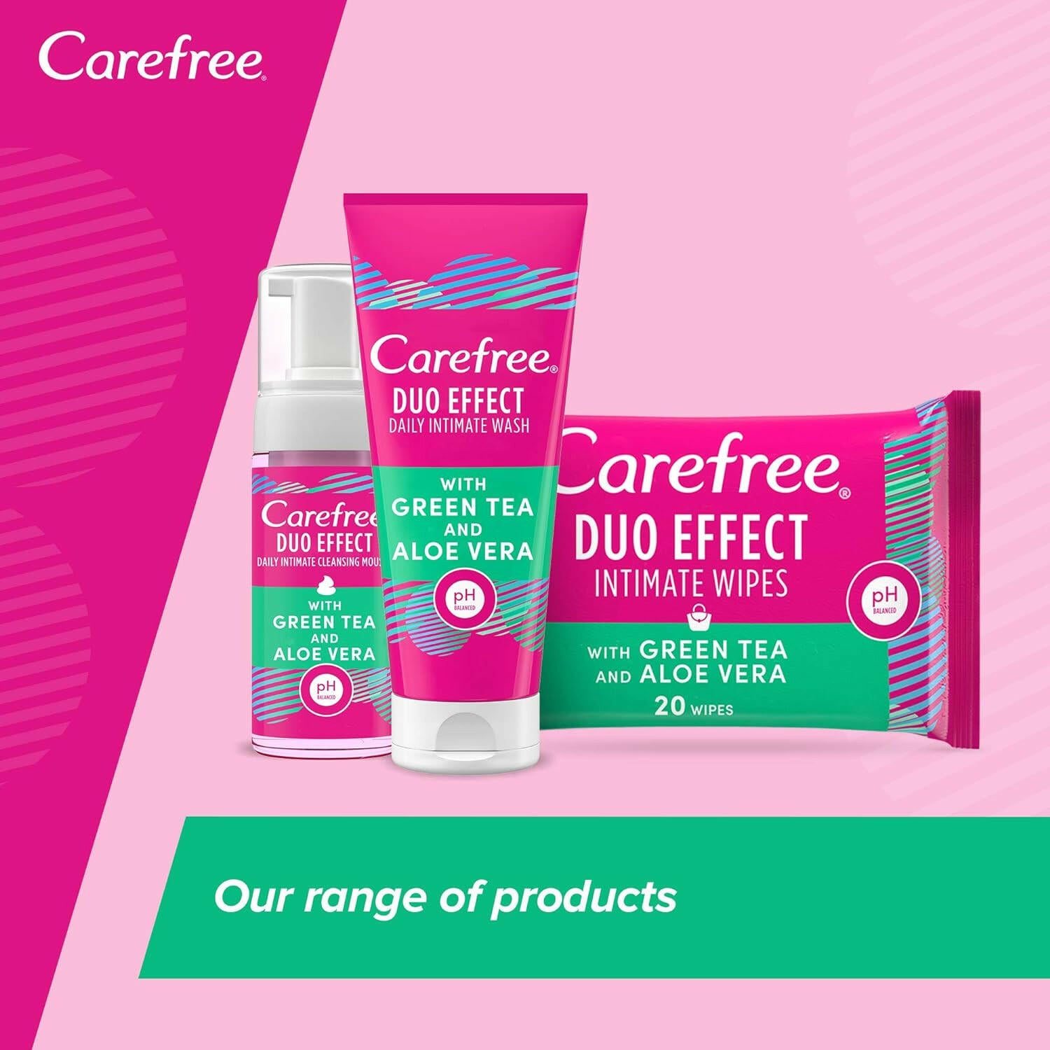 Carefree Daily Intimate Wipes Duo Effect With Green Tea And Aloe Vera, 20pcs