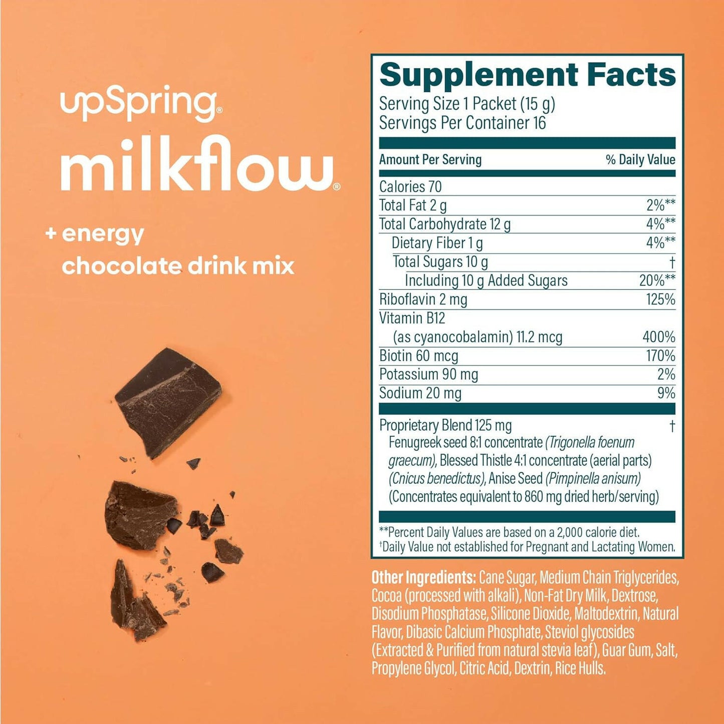 Upspring Milkflow + Energy Breastfeeding Supplement Drink Mix with Fenugreek | Chocolate Flavor, 16 Drink Mixes