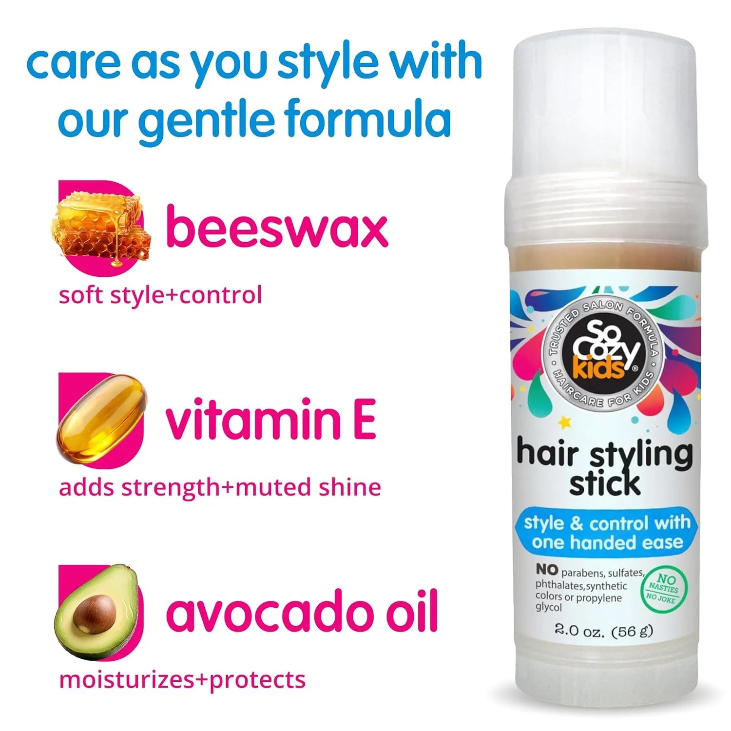 SoCozy Kids Hair Wax Stick, Easy & Quick Styling Wax Stick for Hair (2oz)