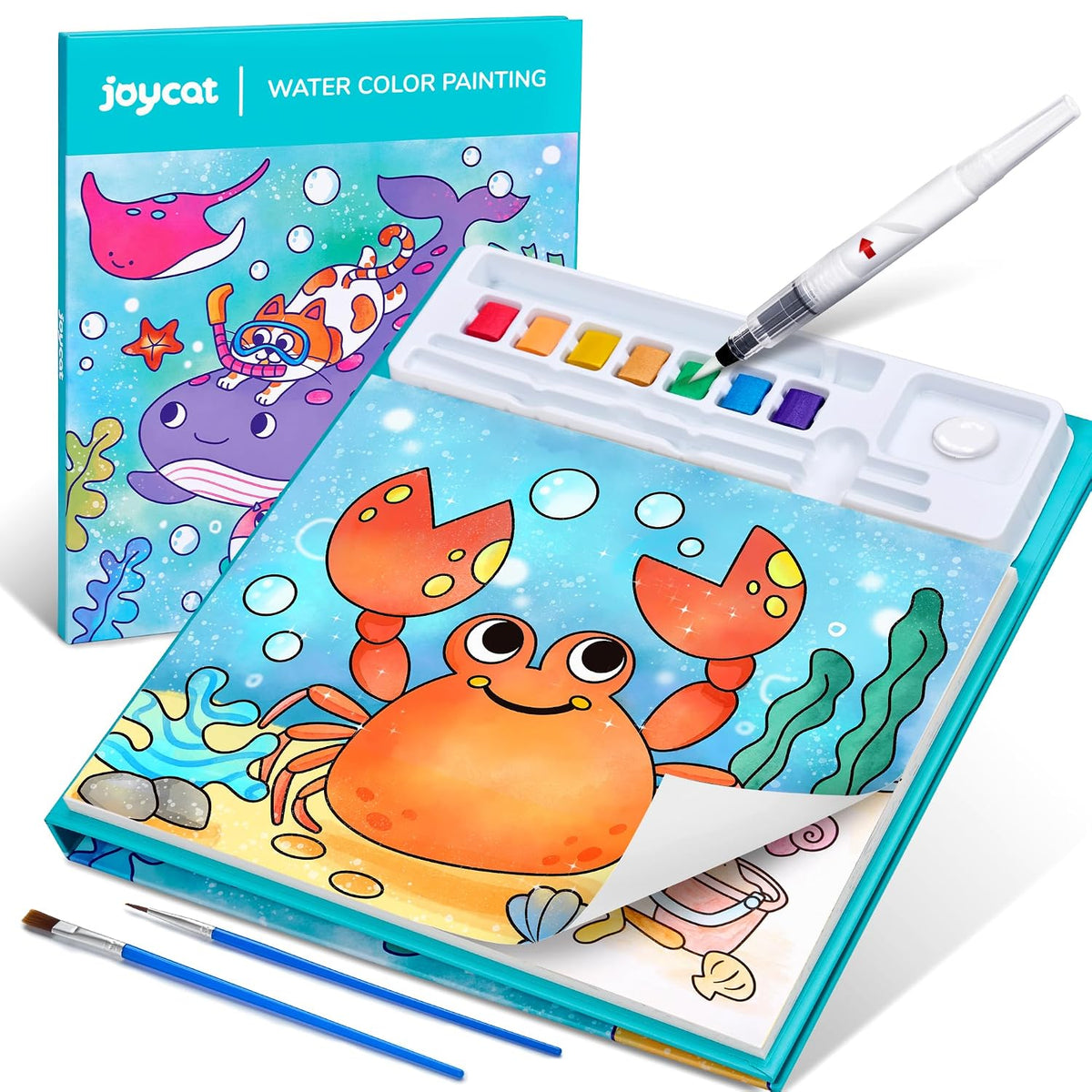 JoyCat Watercolour Colouring Book – Sea Creatures – Cyan
