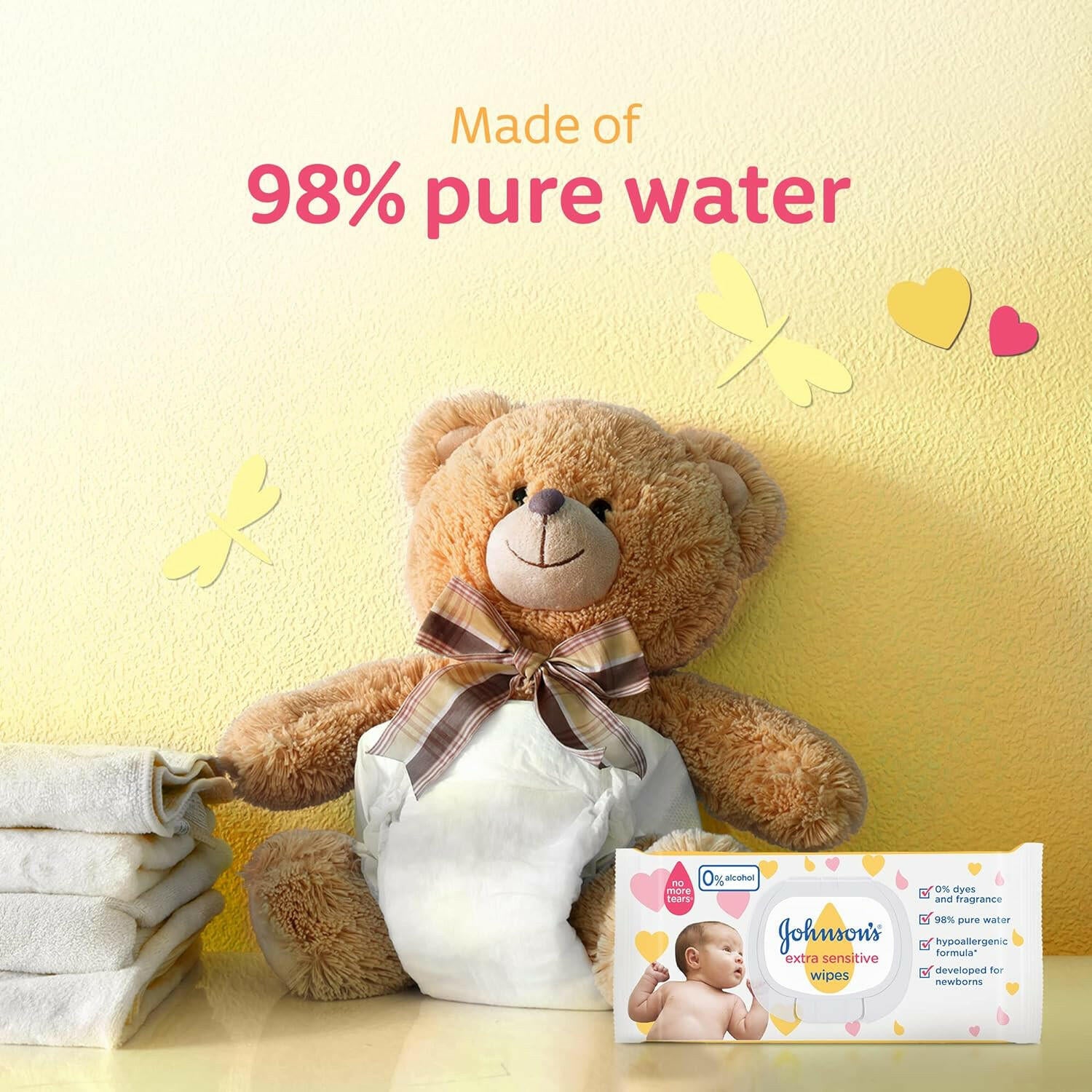 Johnson's Baby Wipes, Extra Sensitive, 98% Pure Water