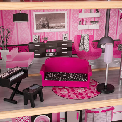 KidKraft - Sparkle Mansion Wooden Dollhouse - Pink - 30 Pieces.