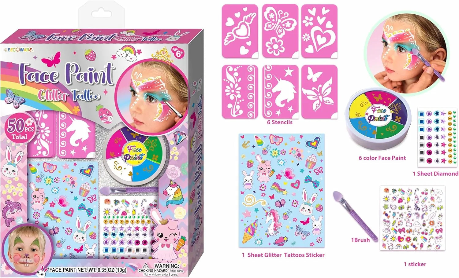 Pecoware Face Paint Glitter Tattoo