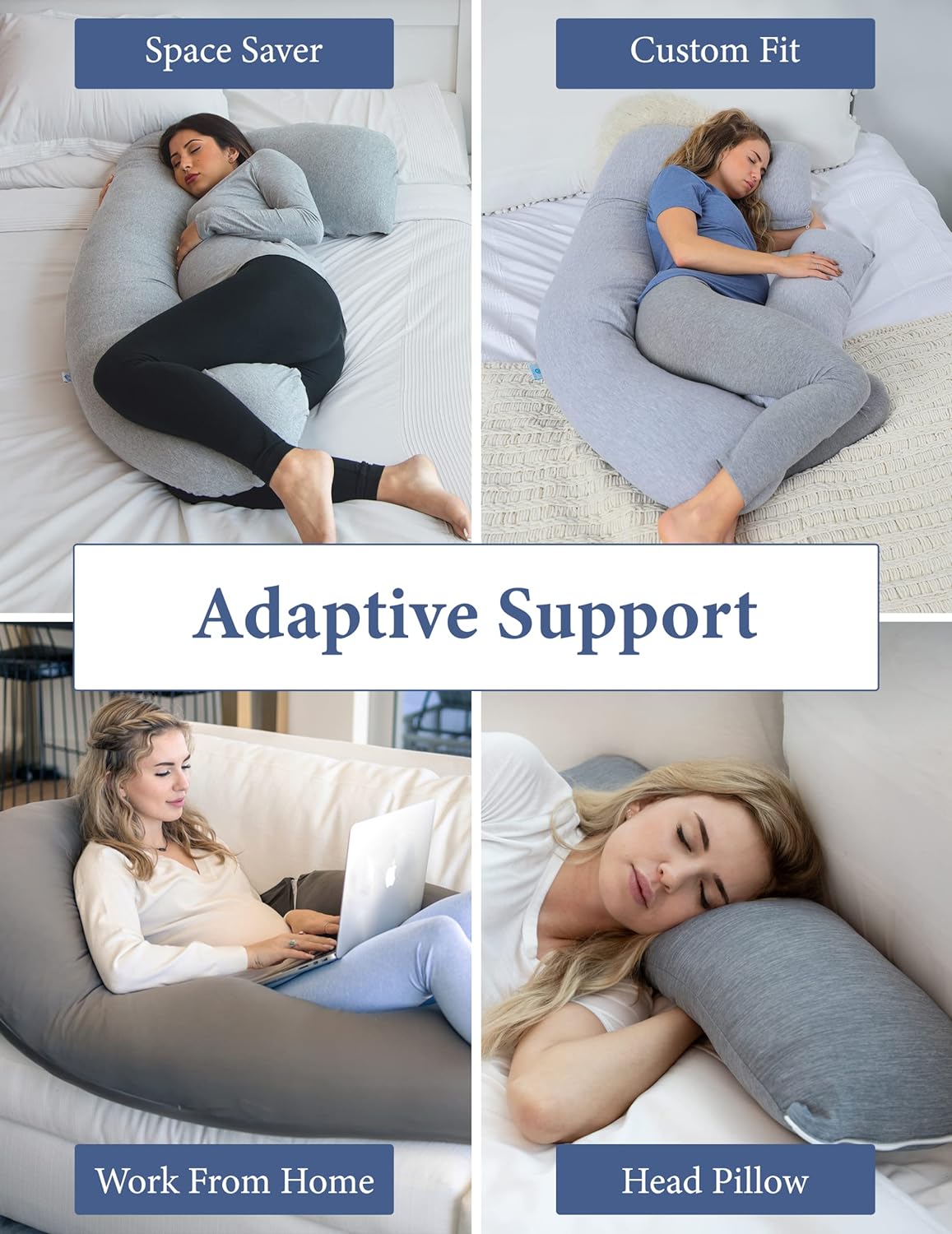 Pharmedoc Pregnancy Pillows, U-Shape Full Body Pillow – Cooling Cover Grey