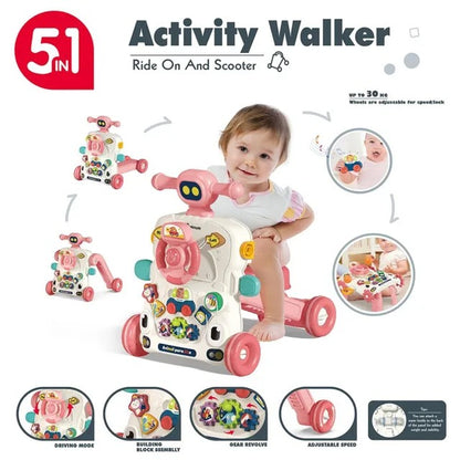Teknum 5-in-1 Baby Walker With Musical Keyboard – Pink