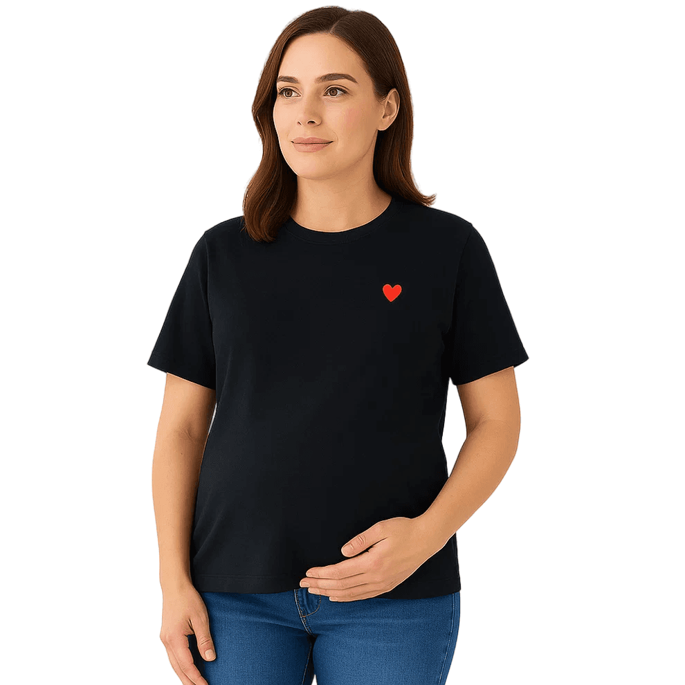 Become a Mom MamaHeart Black Short Sleeve Tee (Black)