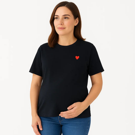 Become a Mom MamaHeart Black Short Sleeve Tee (Black, Medium)