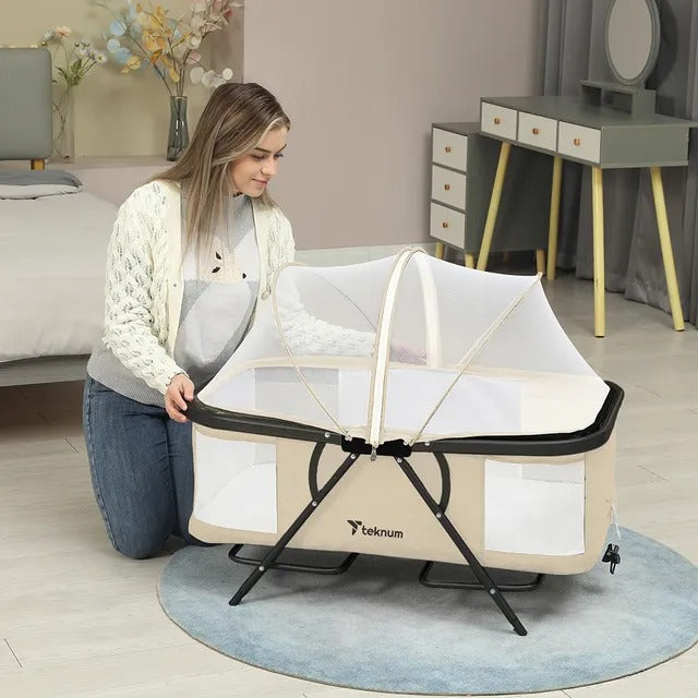 Teknum 3-in-1 Baby Cot, Cradle With Mosquito Net – Ivory