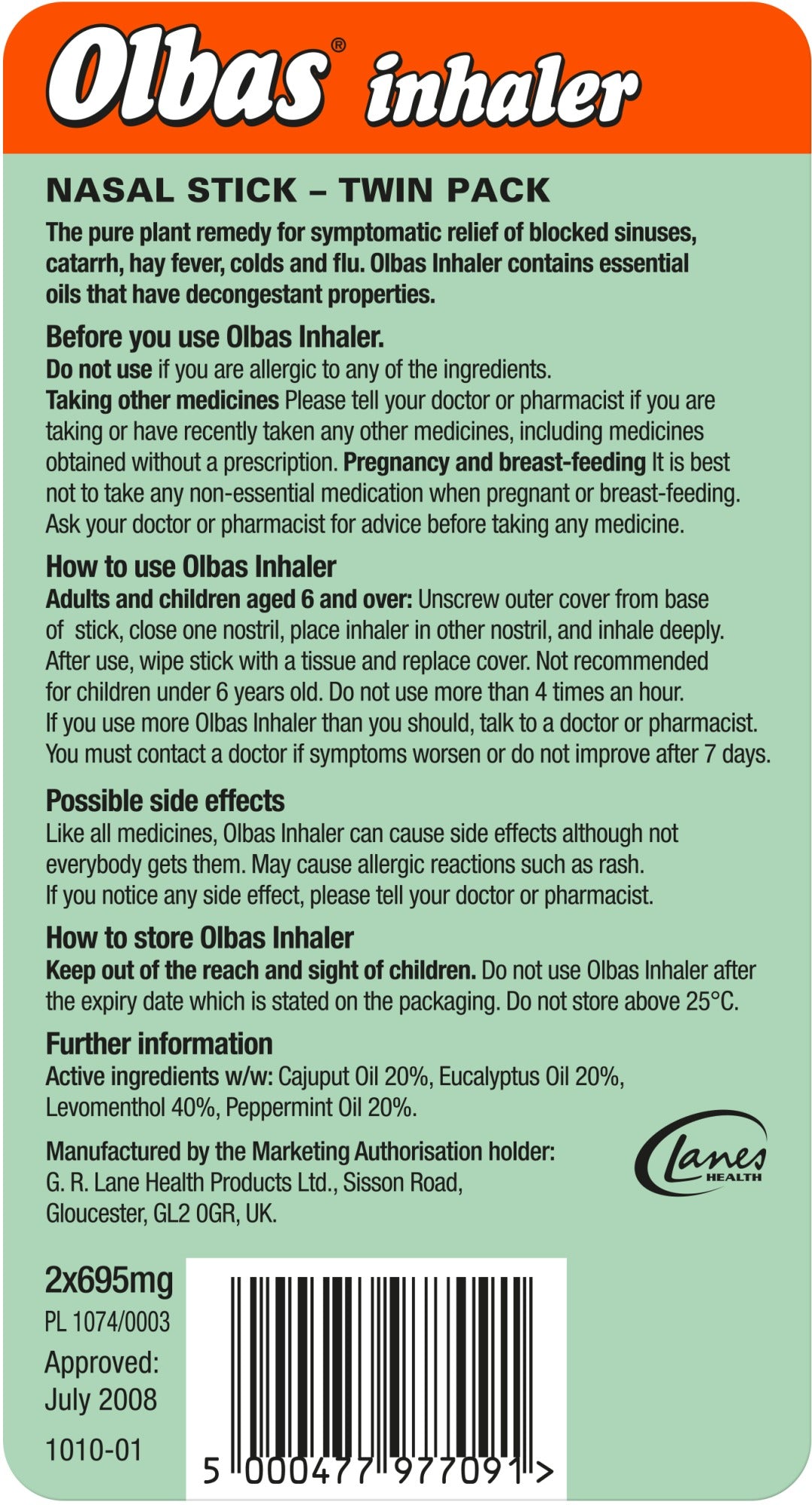 Olbas Inhaler Nasal Stick