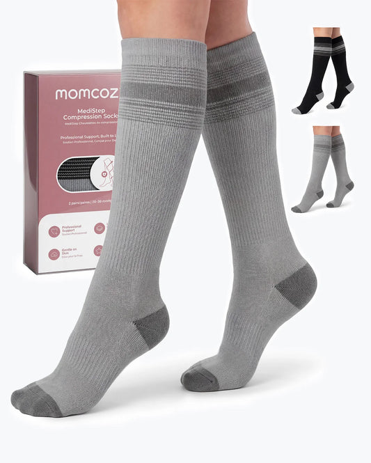 Momcozy Medical Compression Socks (Black/Gray, XL) - Pack of 2