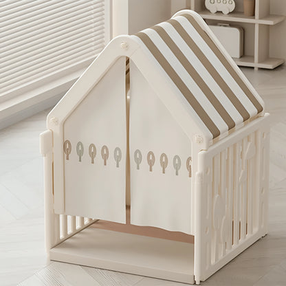 Little Toddlers Bear Moon Playpen (No Mat), Drawing Board, Basketball Hoop, Small House, Swing - Slide, White - Biege
